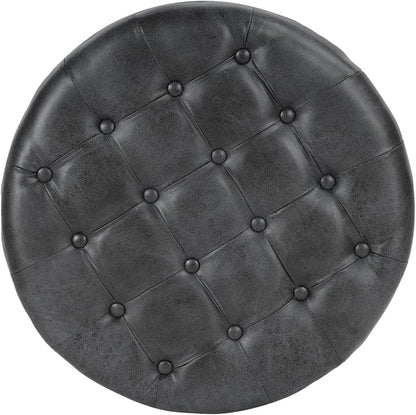 HomePop 25" Button Tufted Round Storage Ottoman - Gray Faux Leather