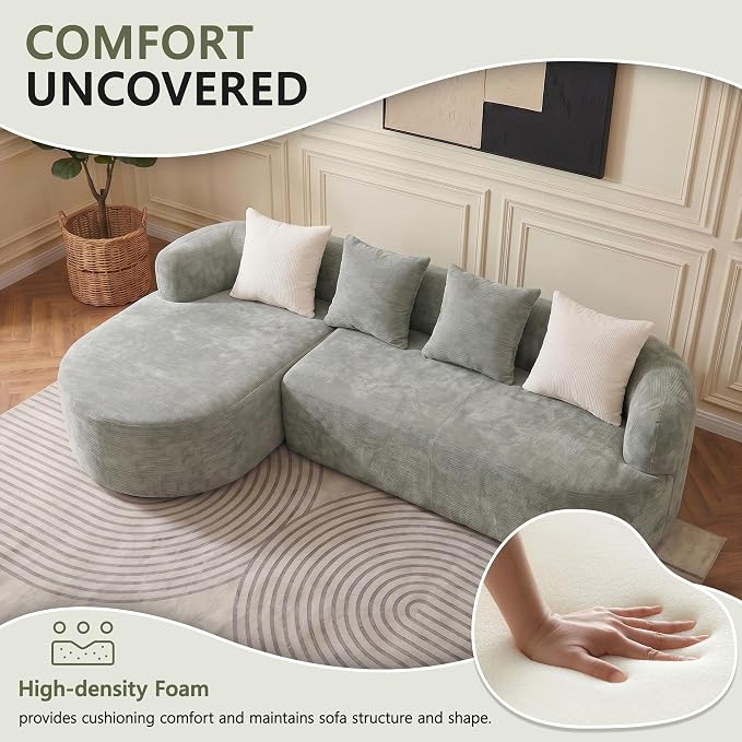 Modular Sectional Boneless Couches, Cloud Sectional Couch with L-Shape Curved Chaise, Modern Comfy Chenille Sofa with Deep Seat for Living Room, Bedroom, No Assembly Required (GreenB)