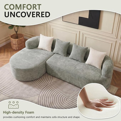 Modular Sectional Boneless Couches, Cloud Sectional Couch with L-Shape Curved Chaise, Modern Comfy Chenille Sofa with Deep Seat for Living Room, Bedroom, No Assembly Required (GreenB)