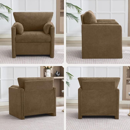 Oversized Accent Chair for Living Room, 32.68" Large Modern Armchair with Deep Seat, Mid-Century Comfy Reading Chair with Padded Arms, Chenille Single Sofa Chairs for Bedroom, Dark Brown