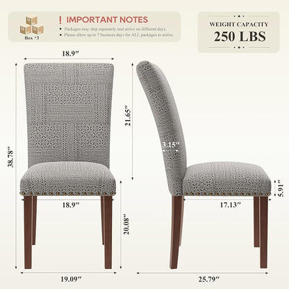 COLAMY Upholstered Parsons Dining Chairs Set of 6, Fabric Dining Room Kitchen Side Chair with Nailhead Trim and Wood Legs - Boho