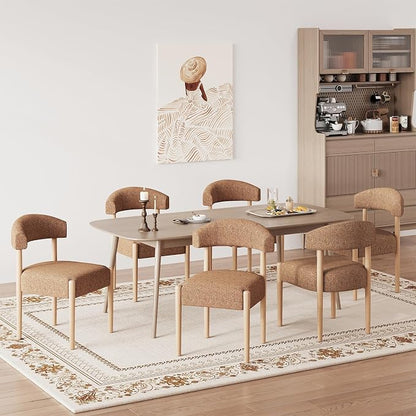 VKNOW Wooden Dining Chairs Set of 6 with Curved Open Back, Black | Natural Rubberwood Legs, Soft Chenille Fabric, Thickened Cushion, For Adults and Family, Dining Room, Kitchen, No Wobble