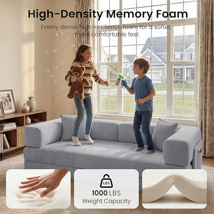 78.8" Convertible Futon Sofa Bed,Corduroy Futon Couch with Storage Pocket,Folding Pull Out Sofa,No Assembly Boneless Couch for Living Room,Grey