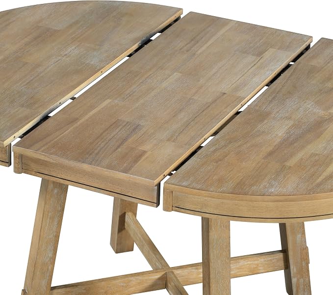 LUMISOL 42"-58" Extendable Round Dining Table for 4-8, Farmhouse Oval Kitchen Table with Removable Leaf, Solid Wood Dinner Tables for Kitchen, Dining Room, Small Space, Natural