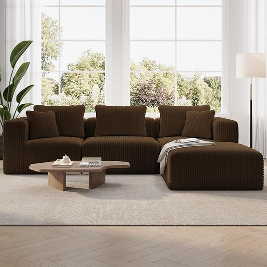 Novilla 106" Modular Sectional Sofa, Modern Cloud Sectional Couch with Smarts Coil® Support, L-Shape Boneless Couch for Living Room Apartments, No Assembly Required, Brown (3 Seat w/ 1 Ottoman)