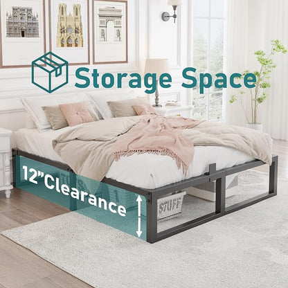 Yitong Angel King Bed Frame, 14 Inch High 3500 lbs Metal Platform, Mattress Foundation with Steel Slat Support/No Box Spring Needed/Noise Free/Non-Slip/Easy Assembly