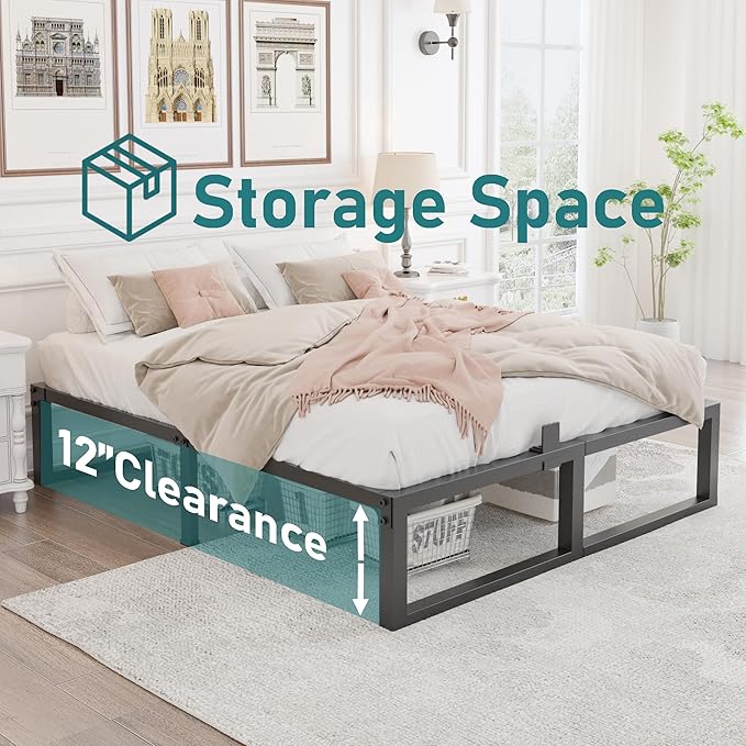 Yitong Angel 14 Inch Queen Bed Frame,3500 lbs Heavy Duty Metal Platform, Steel Slats Support/No Box Spring Needed/Noise Free/Non-Slip/Easy Assembly