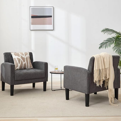 TYBOATLE Accent Chairs Set of 2, Mid Century Modern Upholstered Tufted Living Room Chair for Bedroom, Armchair for Waiting Room, Reading Chair for Office, Grey