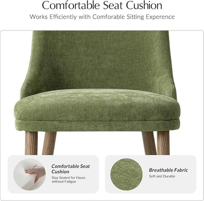 Upholstered Dining Chairs Set of 6, Fabric Dining Room Chairs with Curved Backrest, Solid Wood Legs, Modern Kitchen Chairs for Dining Room Living Room, Moss