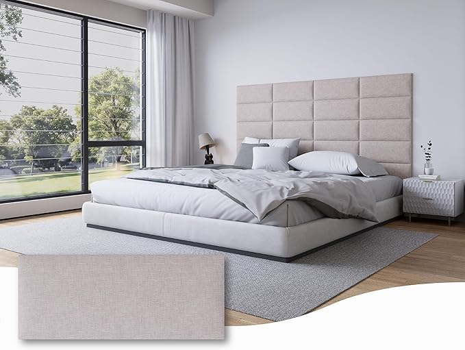 Peel and Stick Upholstered Wall Mounted Headboard Queen Size, 9 Panels Tufted Fabric Headboard,Wall Mounted Headboards, Interior Wall Panels for Bedroom, 10"x24" Beige