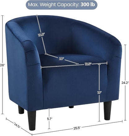 Topeakmart Velvet Accent Chair, Comfy and Modern Velvet Club Chair with Armrest and Sturdy Legs for Living Room/Bedroom Study, Set of 2, Navy Blue