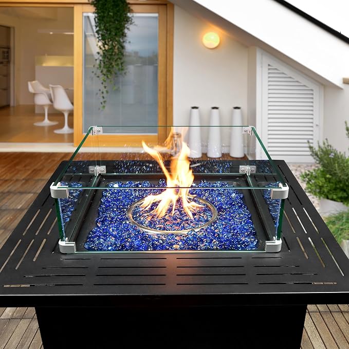 GasSaf Blue Fire Glass Beads for Outdoor Fire Pit, Fireplace, Replaces Existing Gas Logs & Lava Rocks, 3/4 Inch Glass(20 Pound)(Pacific Blue Reflective)
