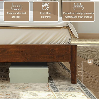 Acacia Haven King Size Bed Frame and Headboard, King Size Platform Bed Frame Scandinavian Wood Bed Compatible with All Mattress Types, 800 lbs Capacity Wood Slats Support, Walnut.