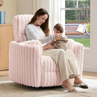 Jocisland Power Recliner Nursery Chair for Adults, Electric Swivel Rocking Glider with USB & Type-C, Soft Fabric Armchair with 2 Pillows, Cozy Reclining Sofa for Living Room, Bedroom, Light Pink