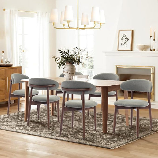 COLAMY Wooden Dining Room Chairs Set of 6, Modern Upholstered Fabric Dining Chairs, Farmhouse Kitchen Chair with Foot Pegs, Green