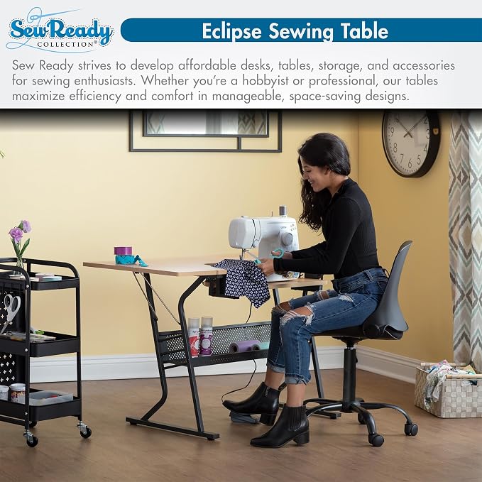 Sew Ready Eclipse Hobby/Sewing Craft Table, Black/Maple