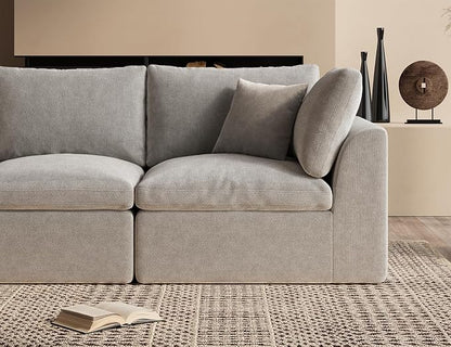 ohllob 110" Cloud Sectional Couches for Living Room, Boneless L-Shape Couch with Ottoman, 3 Seater Modular Sectional Sofa, Light Grey