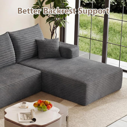 95" Cloud Sectional Couch with L-Shape Chaise, Modular Comfy Sofa Chaise Longue, Upholstered Corduroy Couches Sleeper with Deep Seat for Living Room Bedroom, No Assembly Required(Grey, Right Facing)