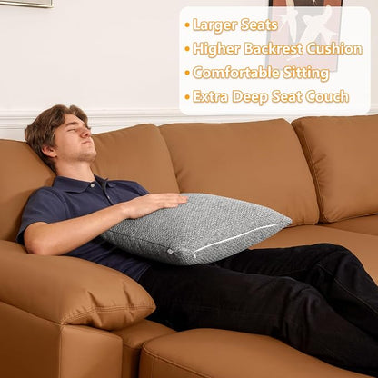 EASE MOOSE Deep Seat Sectional Couch, Scratch Resistant Faux Leather Material, 3-Seat Oversized Modular Sofa for Living Room,Modern Comfy Sofas for Small Spaces, Brown