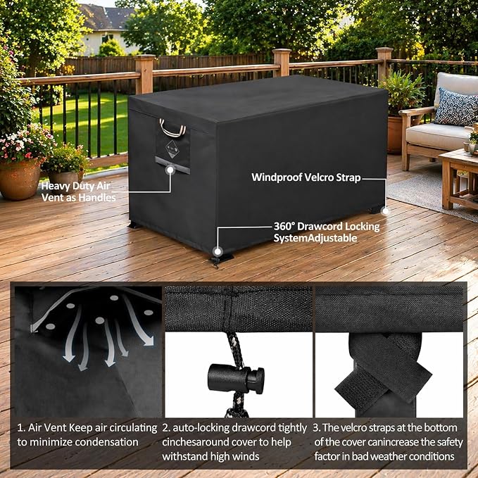 QH.HOME Fire Pit Cover Rectangle 64 x 30 inch,Outdoor Waterproof and Weatherproof Strong Tear and Fading Resistant Rectangular Patio Furniture Fireplaces Cover - Black