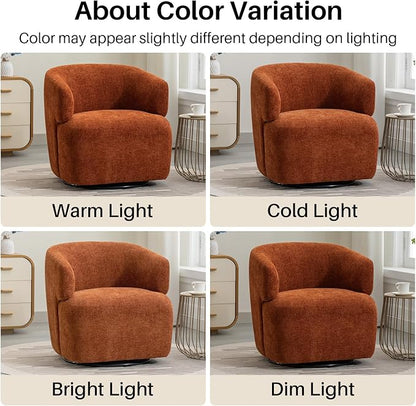 SOFTHION Swivel Accent Chair, Chenille Barrel Chair for Living Room, Cozy Round Boucle Arm Chair, Metal Base for Club Nursery Bedroom, Orange