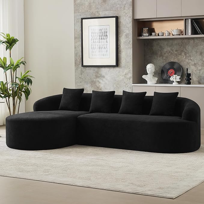 105" Boneless L Shaped Sectional Couch, Curved Cloud Deep Seat Sofa with Chaise Lounge, Oversized 4 Seater Couches for Living Room, No Assembly, Chenille Black