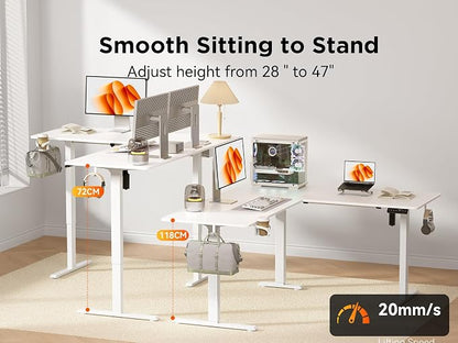 WALKINGDESK 75x61 Inches Reversible L Shaped Standing Desk Height Adjustable with Cup Holder, Electric Corner Computer Workstation for Home Office, Sit Stand up Gaming Desk with Cable Management White