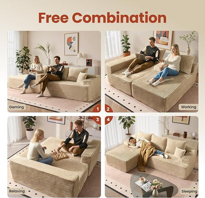 ovios 96" Cloud Sectional Couch with L-Shape Chaise,Modern Modular Sofa with Deep Seat, Upholstered Couches for Living Room Bedroom,No Assembly Required, Beige (Plush Corduroy Fabric)