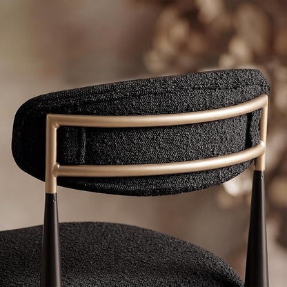 Morden Fort Black Dining Chairs Set of 2, Boucle Upholstered Kitchen Chairs with Curved Backs and Gold Metal Frame for Dining Room and Apartment, Black