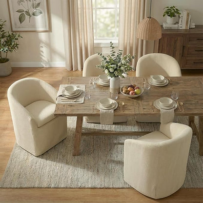 KISLOT Upholstered Dining Chairs with Casters, Washable Cover Modern Dining Room Chairs with Barrel Backrest & Dual Armrest for Kitchen, Living Room, Bedroom, Sand Fabric, 2PCS