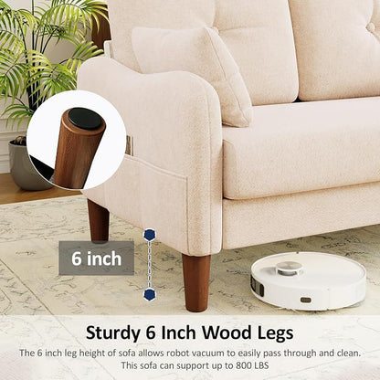 Vipbear 48" Loveseat Sofa,Modern Small Couches for Small Spaces,Beige Chenille Love Seat Couch for Living Room,Bedroom,Apartment,Office,Deep Seat,Throw Pillow,Side Pockets,Curved Armrest