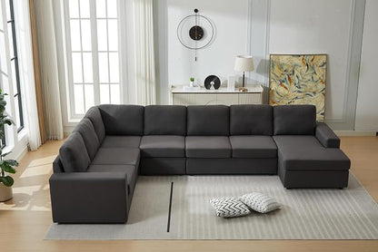 Ball & Cast 147" L-Shaped Sectional Couches for Living Room with Reversible Chaise&Removable Back Cushions,7 Seat Linen Upholstered Convertible Sectional Sofa,DIY Combination,for Home,Office,Dark Gray