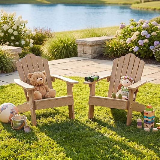 Giantex Kids Adirondack Chair, All-Weather HIPS Children's Outdoor Chair with Tilted High Backrest, Toddler Beach Chair for Garden Patio Backyard, Kids Lawn Chairs for Age 3-7 (2,Teak)