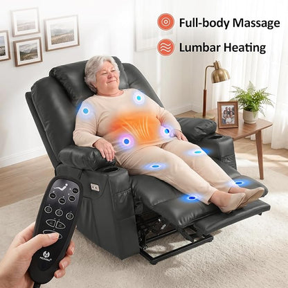 MCombo Power Lift Recliner Chair for Elderly R7042(Grey, Small-Wide) | Heat and Massage, Breathable Faux Leather, USB& Type C Charging Port, FSC Certified
