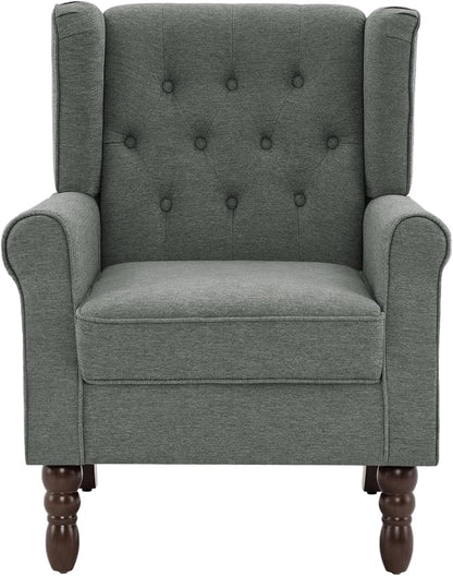 High Back Accent Chairs Set of 2, Upholstered Armchair in Fabric, Retro Wingback Arm Chair for Living Room, Comfy Single Sofa Bedroom Reading Seat with Solid Wood Legs - Dark Gray