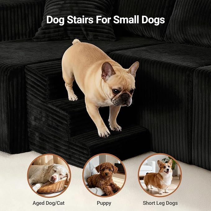 Claiks 128" Modular U Shaped Couch, Sectional Deep Seat Sofa with Pet Stair, Black