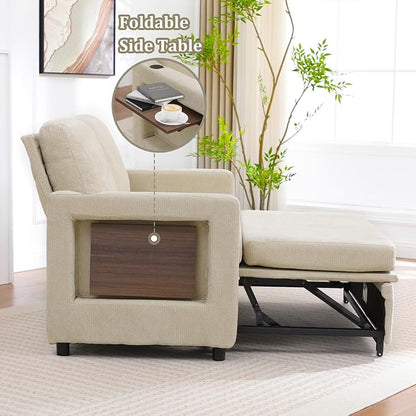 3 in 1 Folding Convertible Sleeper Sofa Bed Pull Out Couch with USB Port Side Pockets Side Table Loveseat Sofa Bed with Adjustable Backrest for Living Room Bedroom Office 66" Lightbrown 2 SEAT