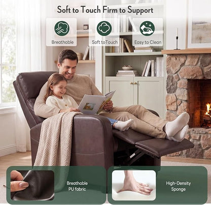 Massage Recliner Chair, Recliner Sofa Fabric for Adults, Recliners Home Theater Seating with Lumbar Support, Reclining Sofa Chair for Living Room, Mocha