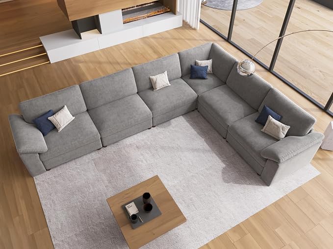 EASE MOOSE Oversized L Shape Sectional Couch,Extra Large Deep seat Grey Sectional Modular Sofa for Living Room,Light Grey