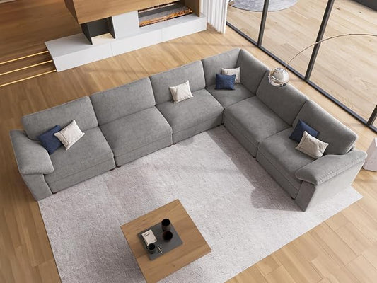 EASE MOOSE Oversized L Shape Sectional Couch,Extra Large Deep seat Grey Sectional Modular Sofa for Living Room,Light Grey
