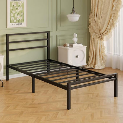 Lutown-Teen Twin XL Bed Frame with Headboard and Footboard, 12 Inch Classic Metal Platform Twin XL Platform Bed Frame, No Box Spring Needed, Easy Assembly, Noise Free, Black