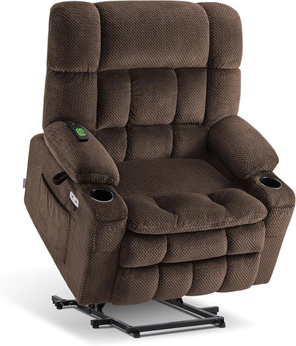 MCombo Extra Wide Dual Motor Power Lift Recliner Chair for Elderly, Zero Gravity Lift Chair with Heat and Massage, Infinite Position Recliners for Big Man, USB Ports, Fabric R7897 (Mocha, Medium-Wide)