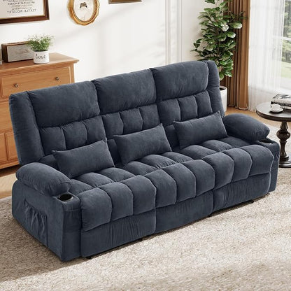 BOSMILLER Reclining Sofa with Cup Holders for Living Room 3 Seat Manual Sofa Recliner with Side Pocket