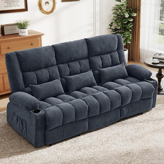 BOSMILLER Reclining Sofa with Cup Holders for Living Room 3 Seat Manual Sofa Recliner with Side Pocket