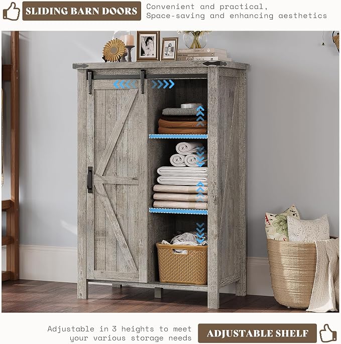 AMERLIFE 3-Piece Farmhouse Bedroom Set, King Size Bed with Sliding Barn Doors & Bookcase Headboard, 5-Drawer Tall Dresser, 4-Drawer Wide Dresser, Light Rustic Oak