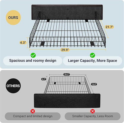 Allewie Upholstered King Size Platform Bed Frame with 4 Storage Drawers and Headboard, Diamond Stitched Button Tufted, Mattress Foundation with Wooden Slats Support, Black Brown