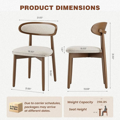 Wooden Dining Chairs Set of 6, Modern Fabric Upholstered Dining Room Chair, Kitchen Side Chairs, Farmhouse Dinner Chair with Curved Back for Kitchen, Beige