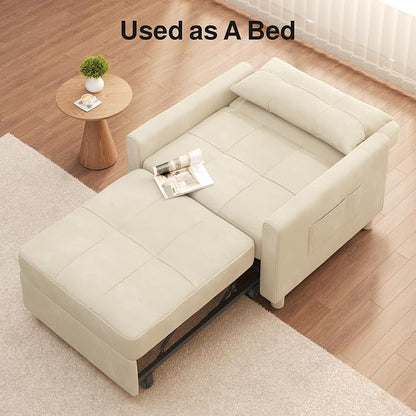 Ahomly Convertible Sofa Bed, 3-in-1 Multi-Functional Sleeper Chair Bed, Adjustable Backrest Recliner with Modern Linen Fabric for Living Room Bedroom Apartment Small Space, Beige