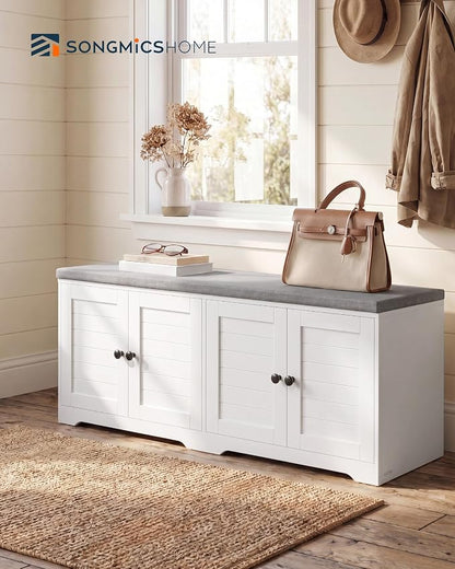 SONGMICS HOME 3-Tier Entryway Bench, Shoe Bench with Padded Seat, for Hallway, Bedroom, 14.2 x 47.8 x 20.9 Inches, White and Gray