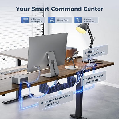 Klicelor L Shaped Standing Desk 63 x 48 Inch,Electric Height Adjustable Corner Desk with Cable Management & Power Outlets, Ergonomic Sit Stand Up Computer Table for Home Office,Dark Walnut
